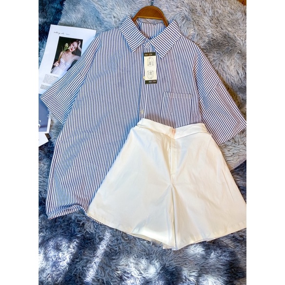 [GIÁ RẺ] SET SƠMI SỌC + SHORT TRẮNG | BigBuy360 - bigbuy360.vn