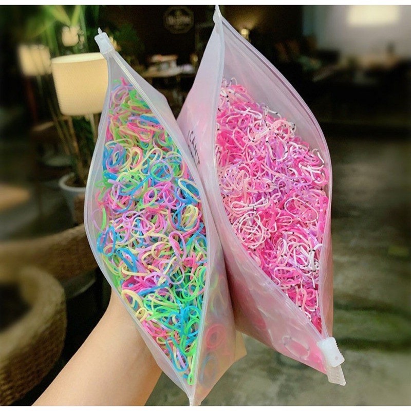 Combo 1000 chun buộc tóc mix màu có túi Zip xịn sò