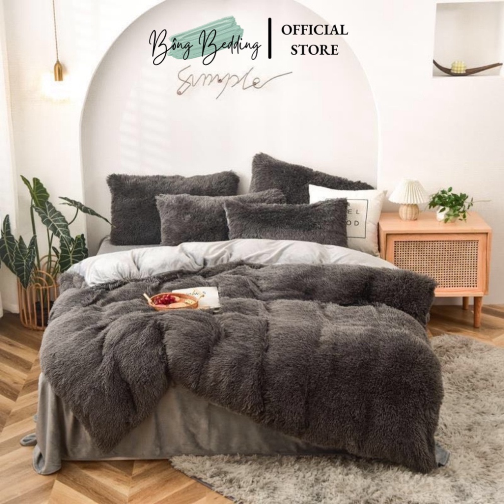 Bộ Chăn Ga Gối Nỉ Lông Tim HIN BEDDING Cao Cấp Tặng Kèm Gối Tim Hàng Có Sẵn Miễn Phí Bo Chun