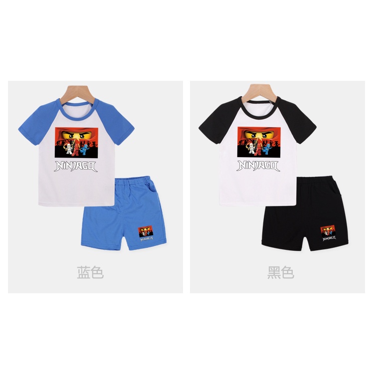 Bộ Áo Thun Cotton Tay Ngắn In Hoạt Hình Ninjago + Quần 6 Màu Cho Bé