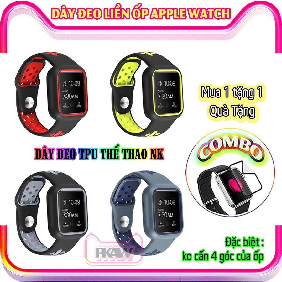 Dây Đeo liền ốp cho Apple Watch 7//6/5/4/3/2/1 size 38/40/41/42/44/45mm TPU Thể Thao Viền Màu NK_Xám Xanh
