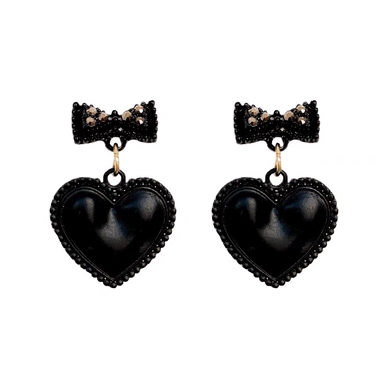 Bông Tai Dáng Dài Hình Trái Tim Màu Đen Ngọt Ngào Dễ Thương Cho Nữ