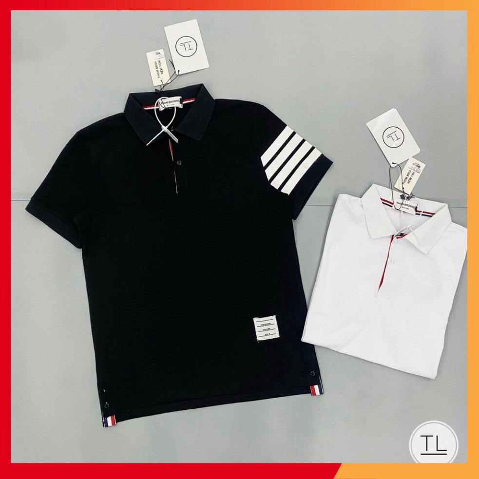 Áo Polo unisex 4 vạch tay thời thượng vải cá sấu cotton phong thái trẻ trung cực sịn sò