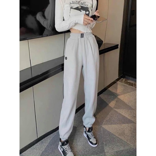 Quần Boom Tăm Icon Mặt Cười  Jogger Bo Tăm Ống Rộng Chun Gấu Hình Thêu Ulzzang Hot