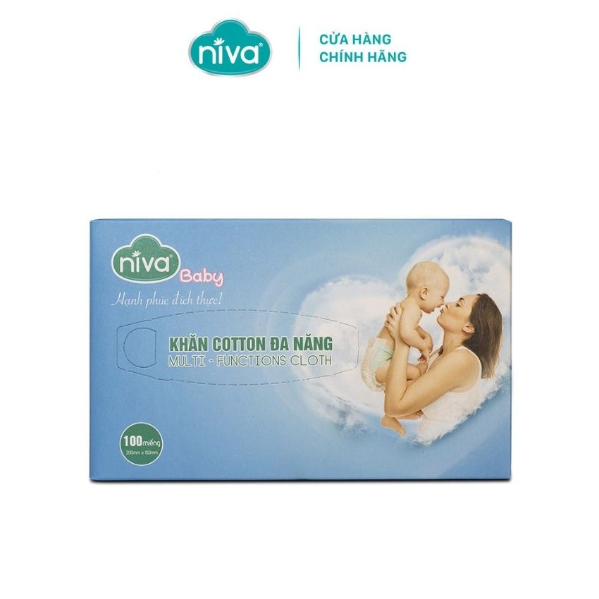 Khăn Vải Khô Cotton Đa Năng Niva Hộp 100 Tờ Tiện Dụng, Chất Liệu Cotton Tự Nhiên An Toàn Cho Bé