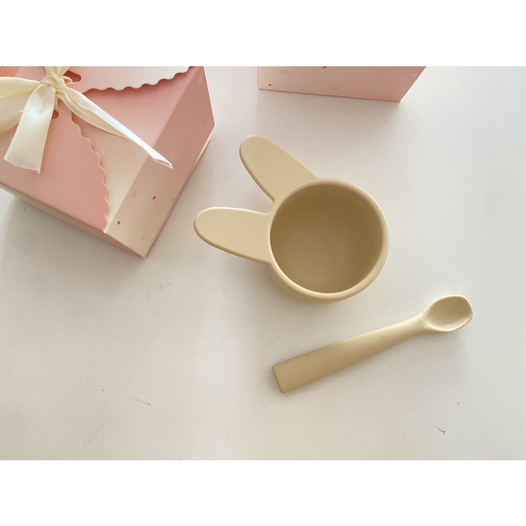 Set bát - thìa ăn dặm silicon Gấu/ Thỏ xuất Hàn cho bé size nhỏ
