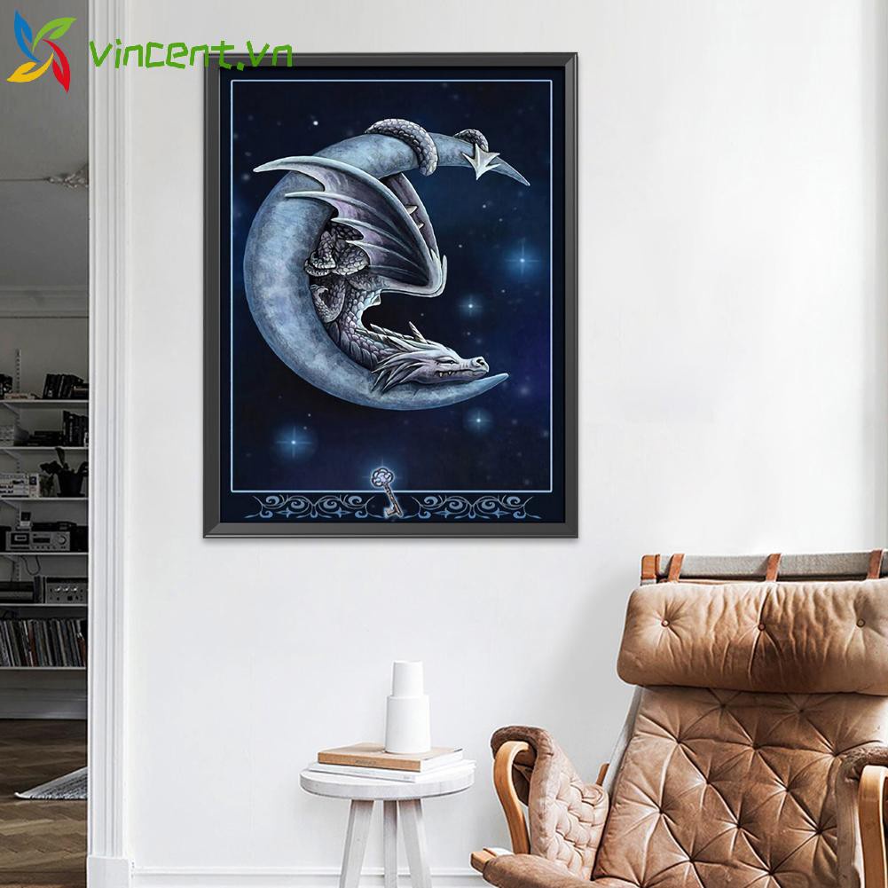 Tranh Thêu Chữ Thập Hình Con Rồng Và Mặt Trăng 11ct