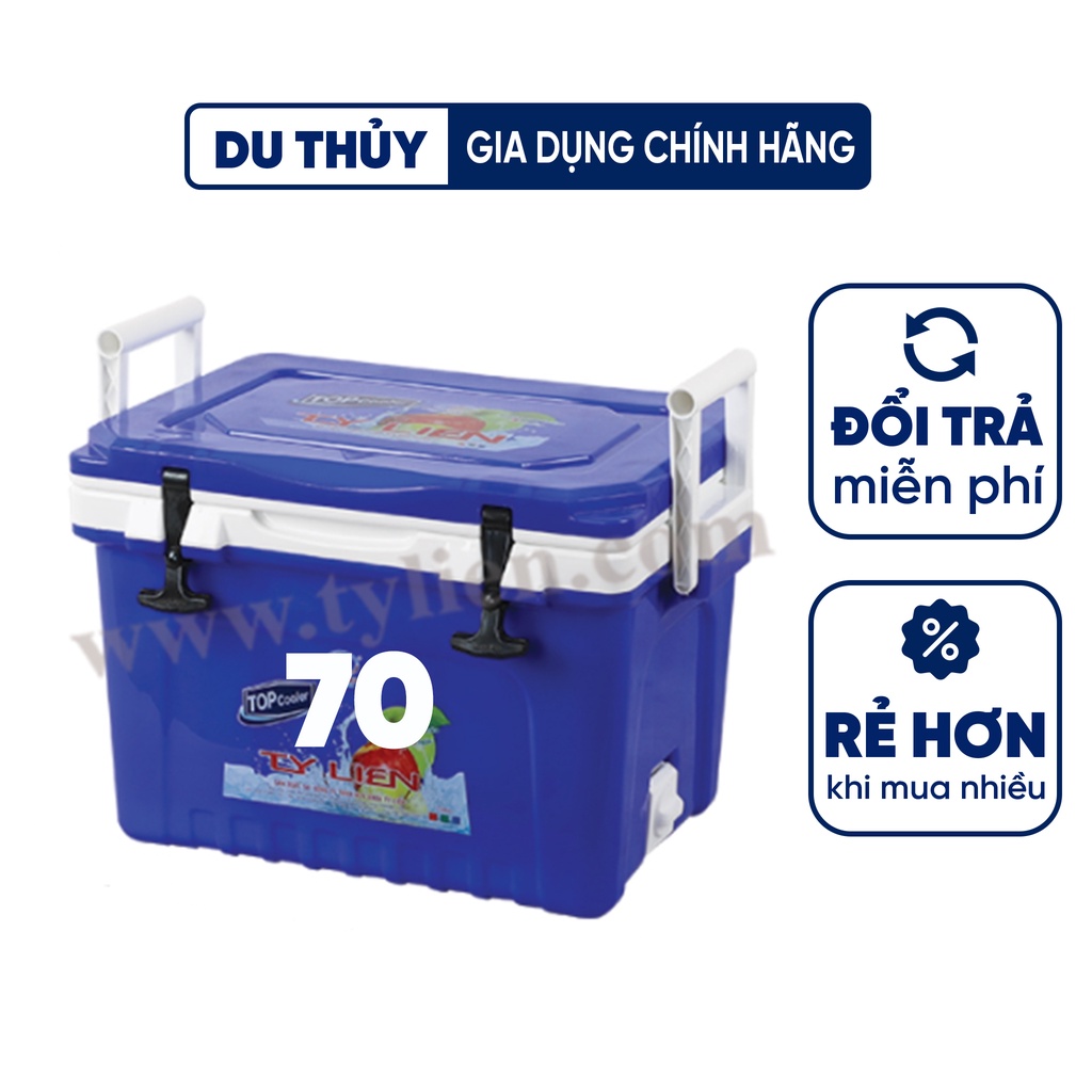 Thùng đá vuông giữ lạnh 100 giờ, dung tích 70L, Top Cooler có quai xách, không chứa BPA an toàn cho sức khỏe