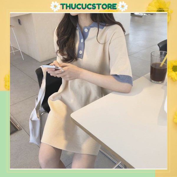Đầm váy len dệt kim cổ polo phong cách Hàn Quốc chuẩn hàng Quảng Châu loại 1(kèm ảnh thật)