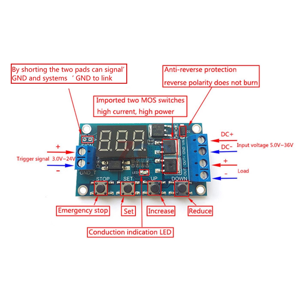 Mô Đun Rơ Le Hẹn Giờ Dc 12v 24v Dual MOS LED Digital Time Delay Relay