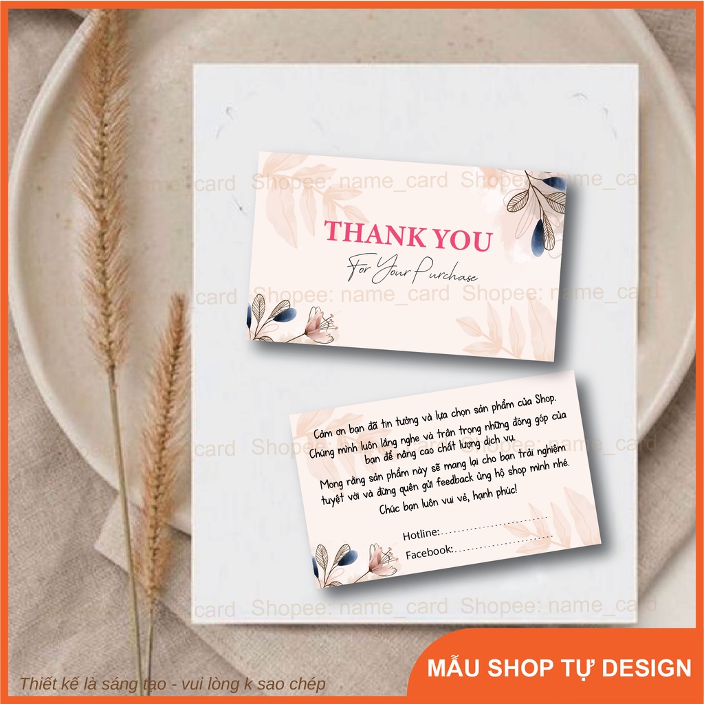 Card cảm ơn khách hàng, thank you card có sẵn tại shop kích thước 9x5,5 cm