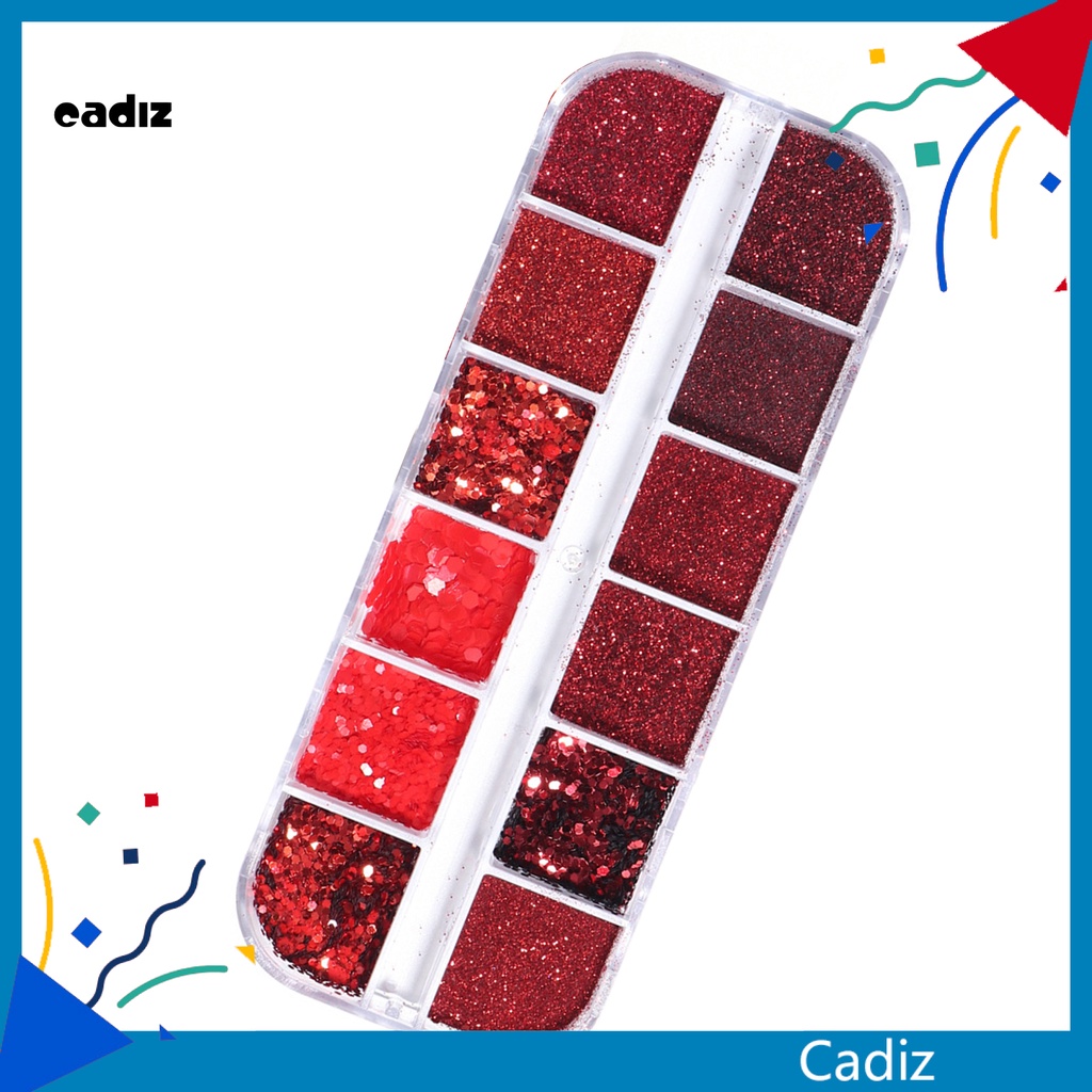 [Hàng mới về] Hộp phụ kiện kim sa trang trí móng tay nghệ thuật lấp lánh 12 ngăn phong cách năm mới