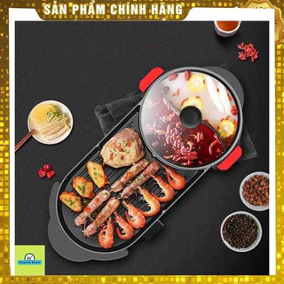 (Công suât 3000w·) Bếp lẩu nướng 2in1 BBQ  HAI DÂY NGUỒN RIÊNG đa năng cho 2-12 người ăn