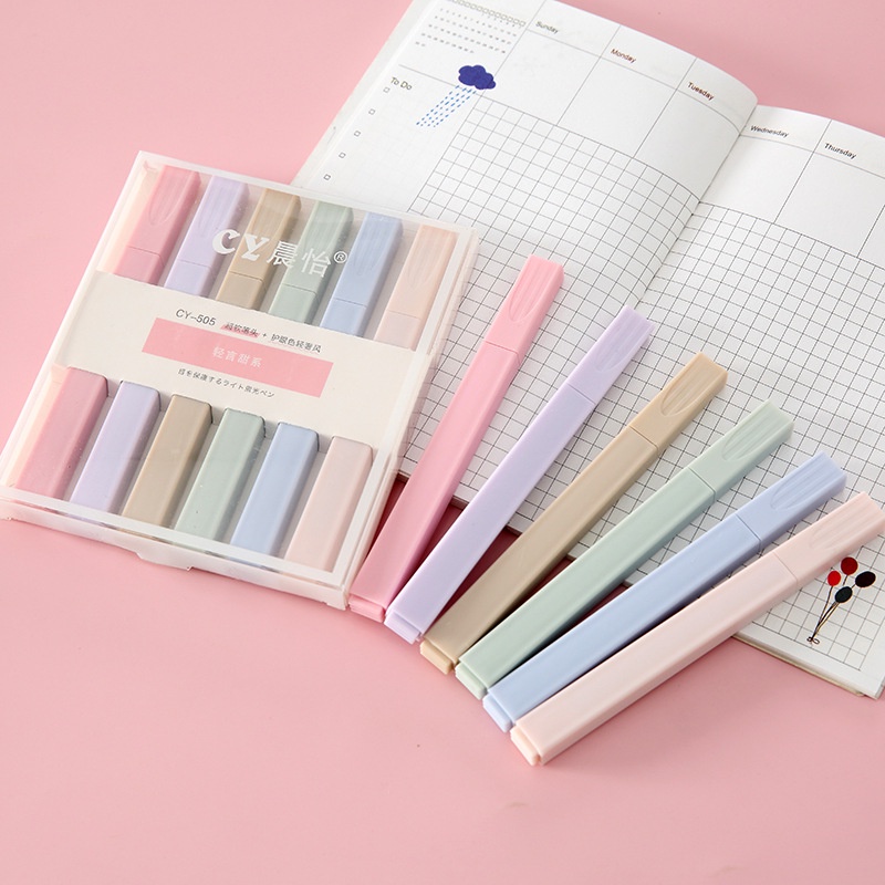 Set 6 bút highlight pastel morandi Cao cấp loại 1 hàn quốc, bút nhớ nhiều màu siêu nhiều mực