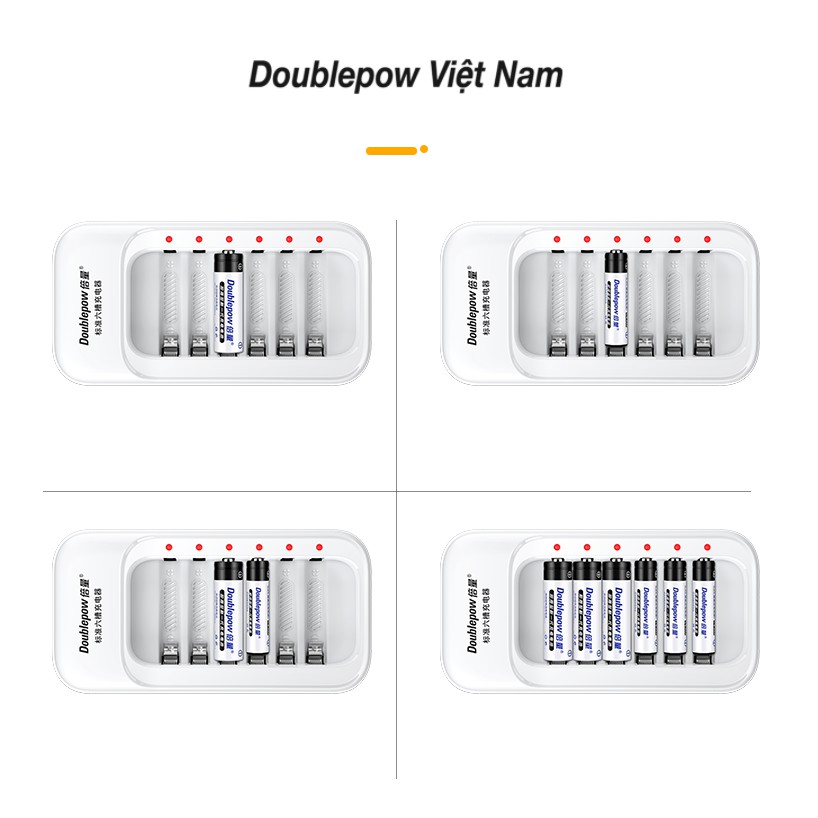 Bộ Pin Sạc AA/AAA DP-S576 Doublepow - Bộ Sạc 6 Viên Pin Tiểu - Pin Cho Micro , Đồ Chơi Trẻ Em, Chuột Máy Tính..