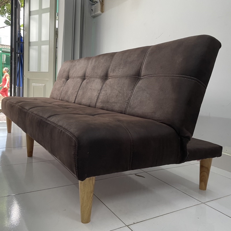 Sofa giường - Sofa Bed bọc da lộn màu nâu đen kích thước 1.8m x 90cm