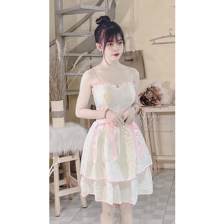 Đầm cup ngực xoè nơ tiểu thư