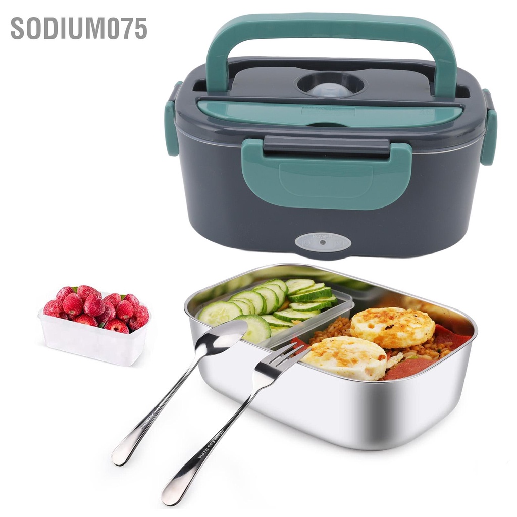 Có thể bán buôn Hộp cơm điện 40W Sưởi ấm Dung tích 1.5L đựng bằng thép không gỉ 2 Cáp sạc cầm tay Tay hâm nóng Sodium075 Hàng giao ngay