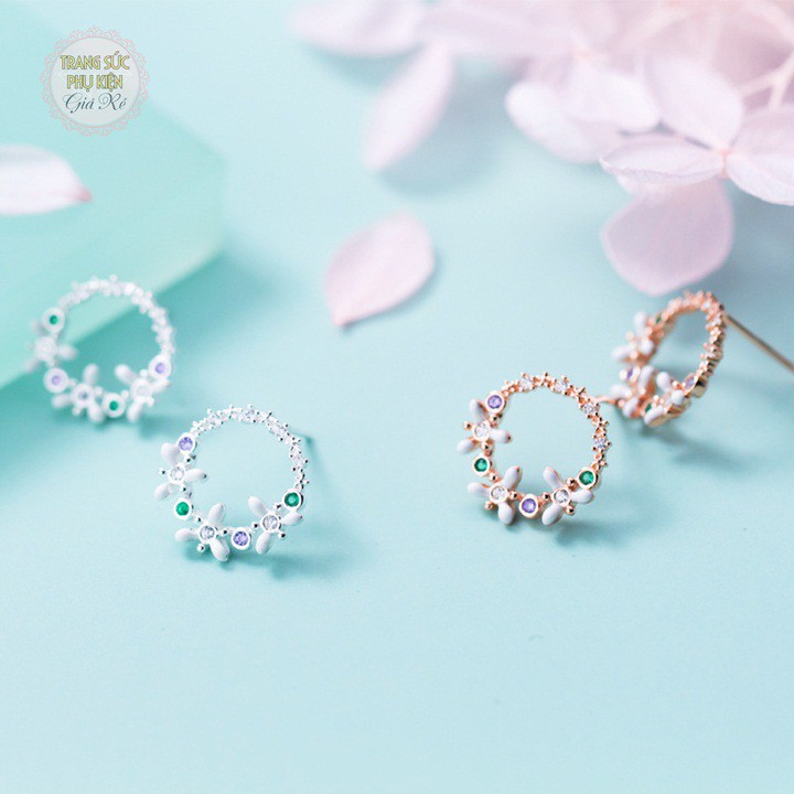 Bông tai nữ vòng hoa thời trang Hàn bạc S925 cực xinh HT191