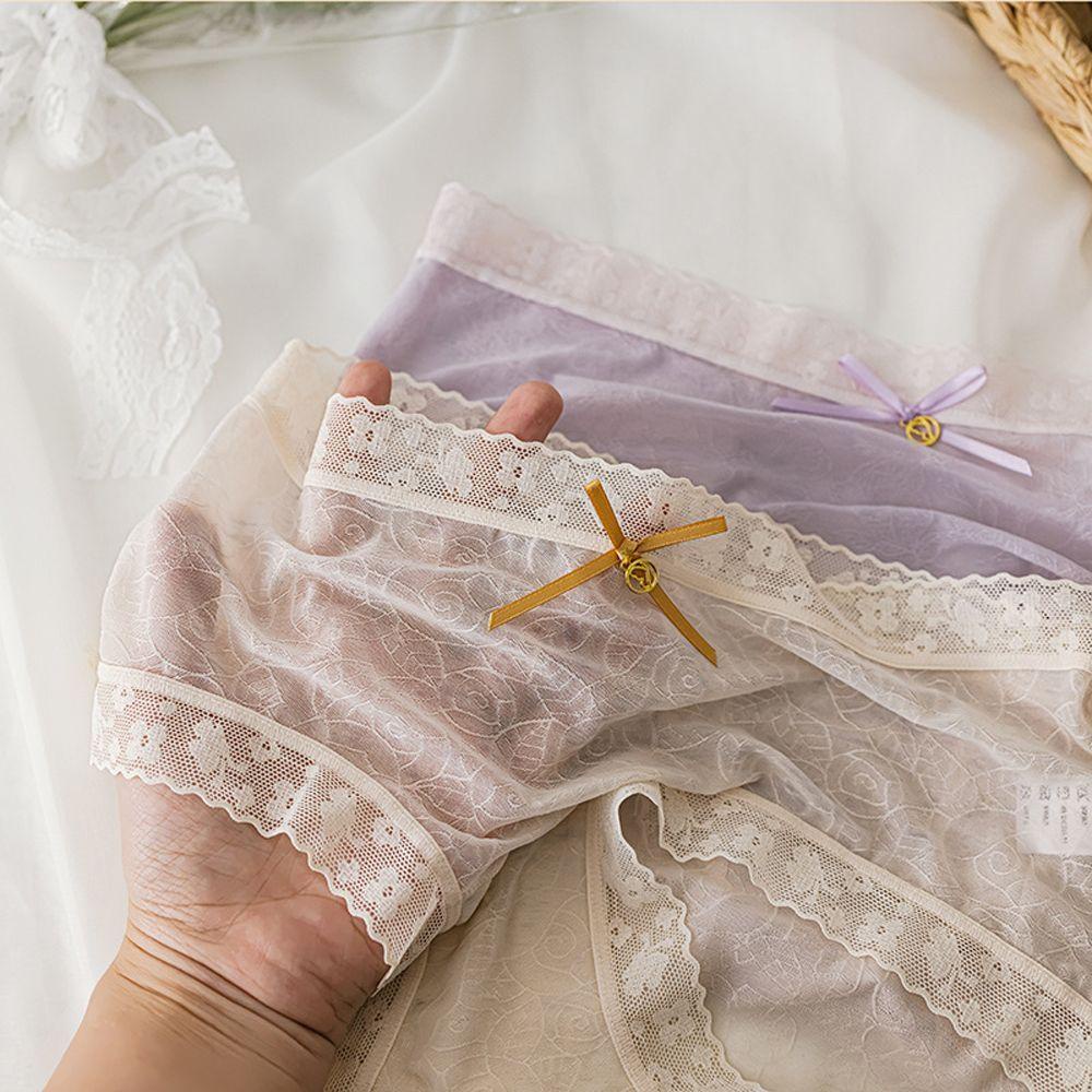 AROMA Quần Lót Ren Trong Suốt Lưng Vừa Đính Nơ Gợi Cảm Cho Nữ