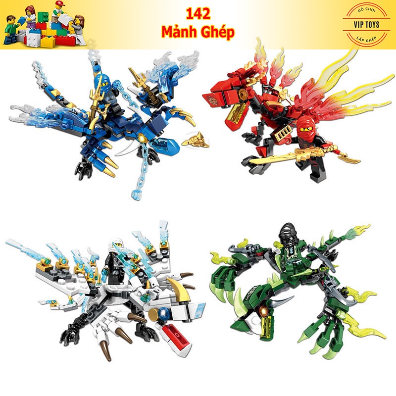 142 Mảnh - Bộ Đồ Chơi Lắp Ghép Mô Hình LEGO Rồng, Láp Ráp Mô Hình Khủng Long – Xếp Hình Ninja Go Dragon
