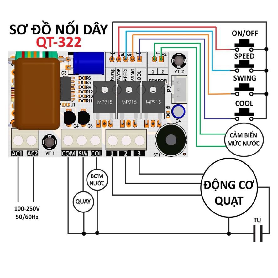 Mạch điều khiển cho Quạt phun sương, quạt hơi nước, quạt điều hòa,... (QT-322)