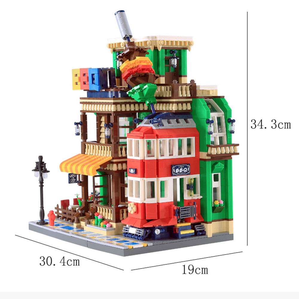 Lắp ghép Mô hình Wange City Architecture Coffee Auto Repair Shop BBQ DIY Small Particle Quán cà phê Cửa hàng sửa chữ