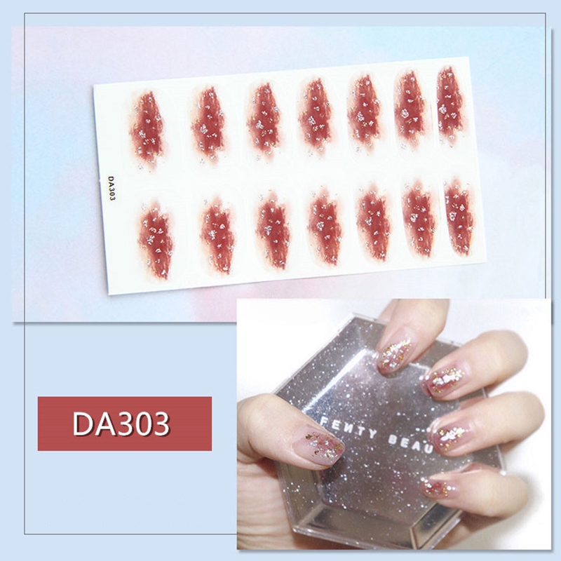 Bộ 14 miếng dán trang trí móng tay / móng tay giả nghệ thuật DA301-320 màu vàng đồng thời trang 3d diy
