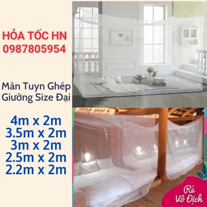 Màn Tuyn Có Cửa & Không Cửa Cao 2m Cỡ Lớn, Màn Ghép Giường 4mx2m, 3.5mx2m, 3mx2m, 2.5mx2m, 2.2mx2m