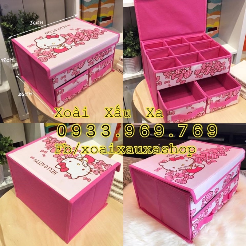 thùng vải xếp chia nhiều ngăn hình mèo Kitty đa năng tiện lợi (34*24*18cm)