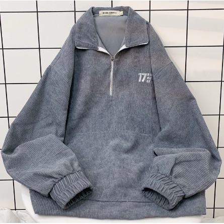 Áo Sweater 17MM Phối Zip Vải Nhung Gân Form Rộng Ulzzang Unisex  Nam nữ unisex  Áo Sweater có cổ JEJUL