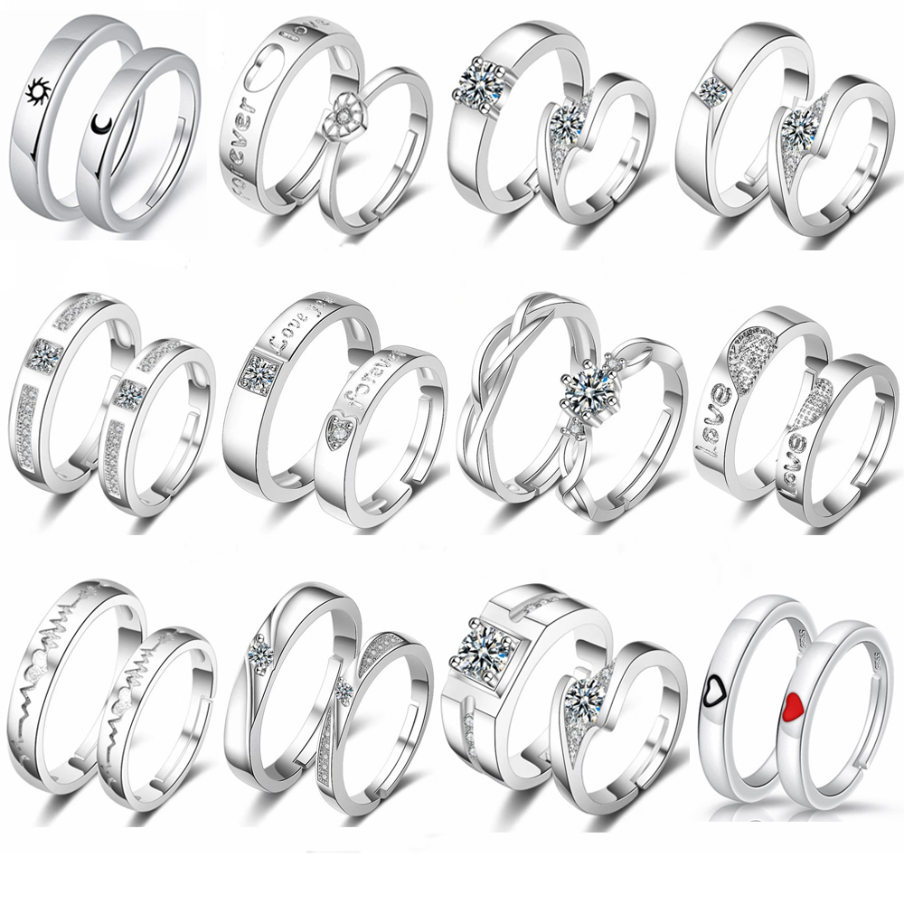 1 Cặp Quà Valentine Dễ Điều Chỉnh Lãng Mạn|Nhẫn Cưới Mạ Bạc Cho Cặp Đôi|Hình Trái Tim