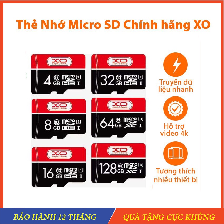 Thẻ nhớ micro SD Thẻ nhớ tốc độ cao cho điện thoại máy tính class 10 XO - Hàng chính hãng