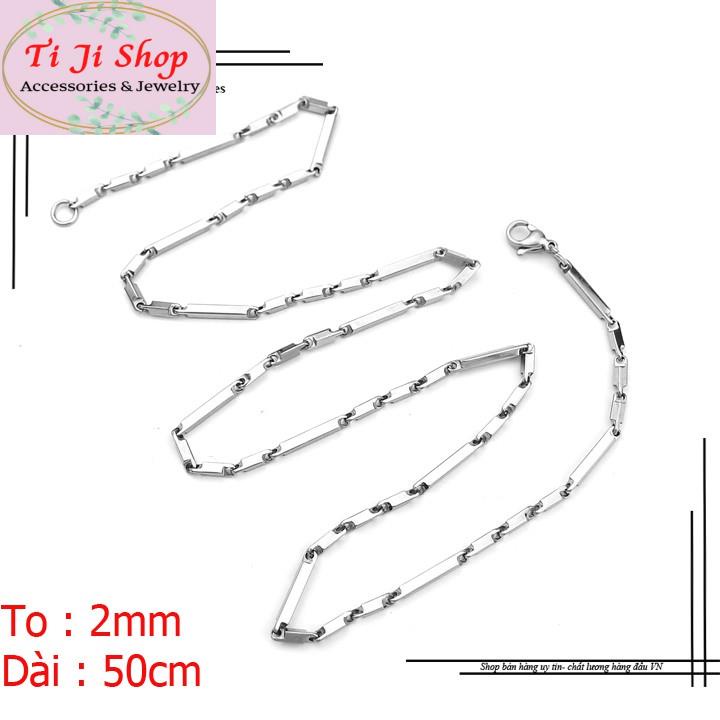DÂY CHUYỀN INOX NAM HỎA TIỂN 2LY MẮC VUÔNG CÁCH ĐIỆU đẹp, không đen