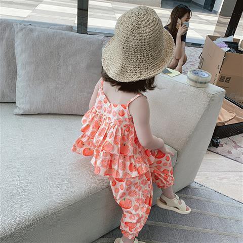 Children's clothing 2021 new girls summer baby net red suit children's western style camisole two-piece