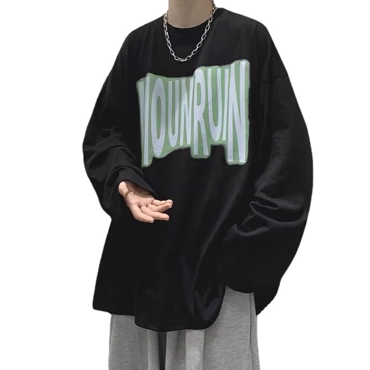 Áo Thun Tay Dài Dáng Rộng In Chữ Phong Cách Hàn Quốc Thời Trang Cho Nam Và Nữ Size M-5XL