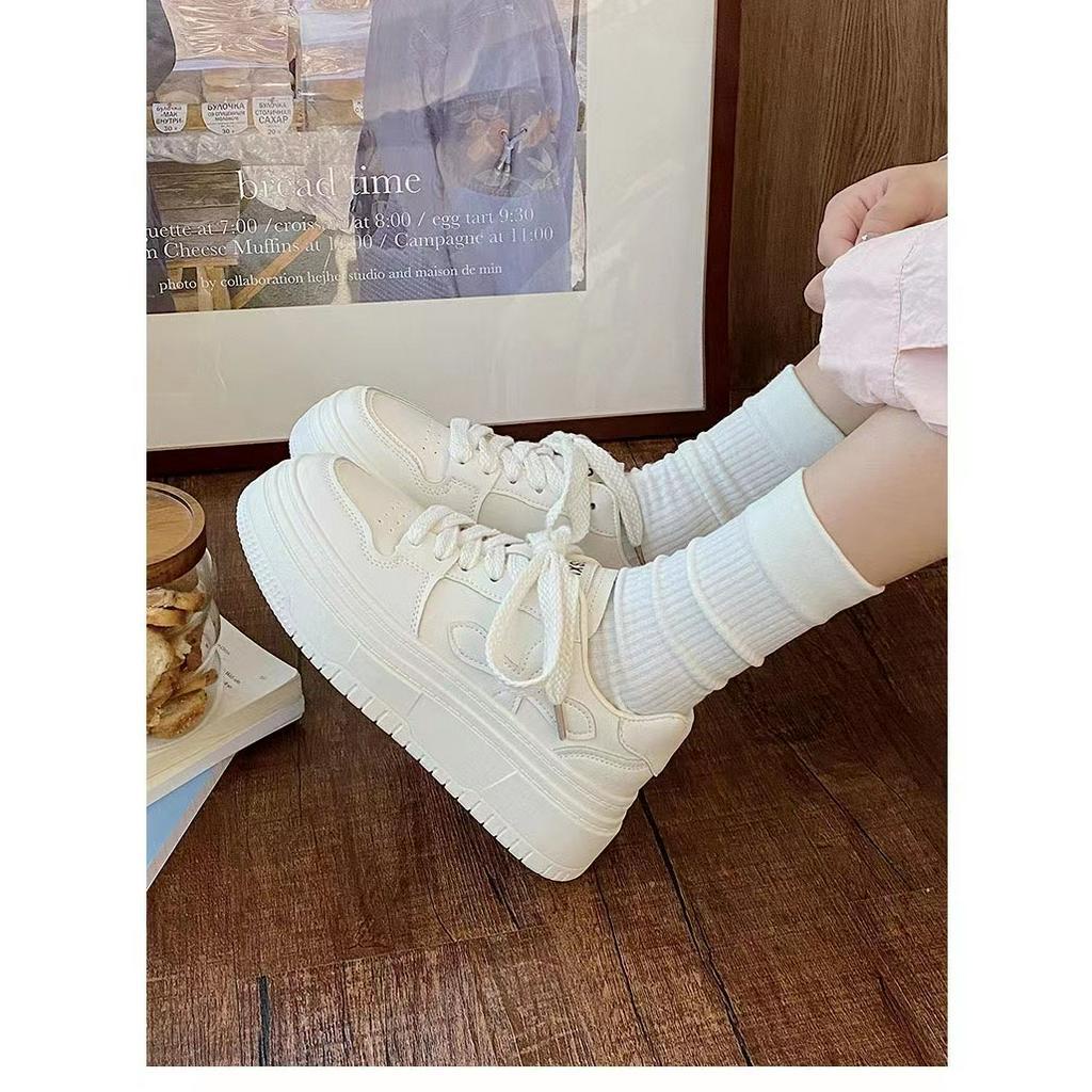 Giày Thể Thao Da Mềm Màu Trắng Thời Trang Mùa Hè Hàn Quốc 2023