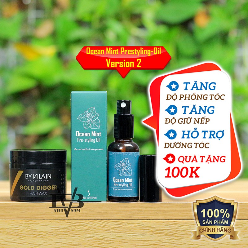 [CHÍNH HÃNG NĂM 2020] Sáp vuốt tóc By Vilain Gold Digger 65ml chính hãng Đan Mạch + Pre Styling Oil Ocean Mint 30ml V2