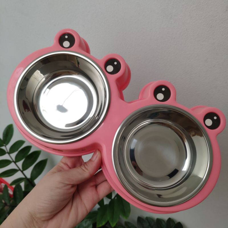 Bát ăn đôi hình ếch cho mèo, có thể tháo rời dễ dàng vệ sinh
