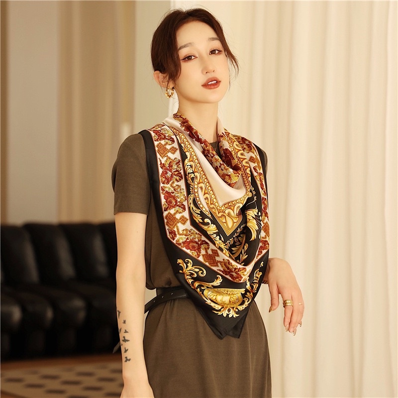 Khăn choàng cổ lụa vuông thanh lịch đa năng size 108x108cm