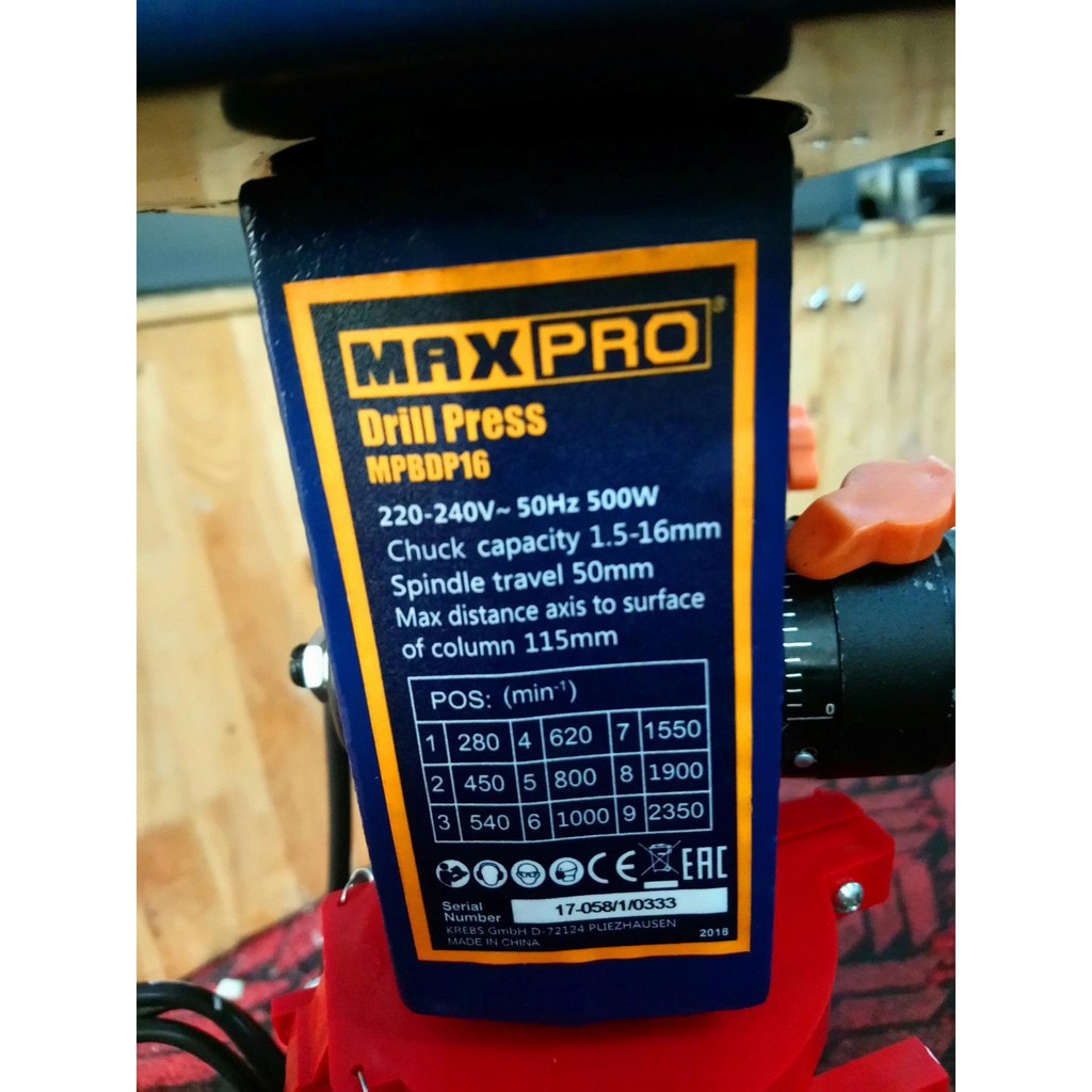 16mm Máy khoan bàn 500W Maxpro MPBDP16/1 - MẪU MỚI 2022 NHIỀU CẢI TIẾN