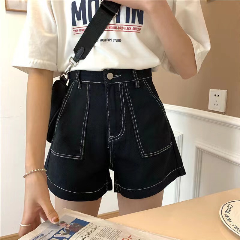 Quần Short Denim Lưng Cao Ống Rộng Phong Cách Hàn Quốc Thời Trang Cho Nữ