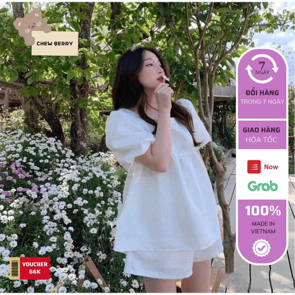 SET ĐŨI BABYDOLL TIỂU THƯ 🦋 BỘ Áo Trắng Kèm Quần Short Nữ Buộc Nơ Dây Sau🦋