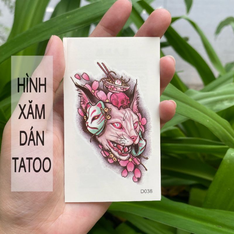 Hình xăm linh miêu hồng d38 size nhỏ &lt; 10x6cm. Tatoo dán tạm thời