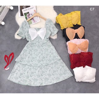 Đầm gấm tay phồng cổ v