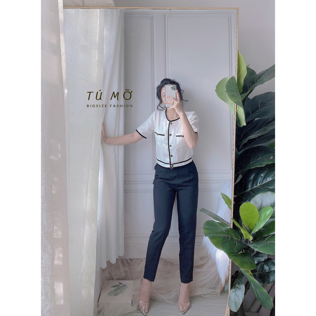 Áo Bigsize  viền đen   AK0010 - TRẮNG TÚ MỠ - ÁO CHO NGƯỜI BÉO MẬP 50-95KG - THÍCH HỢP ĐI CHƠI ĐI TIỆC | BigBuy360 - bigbuy360.vn