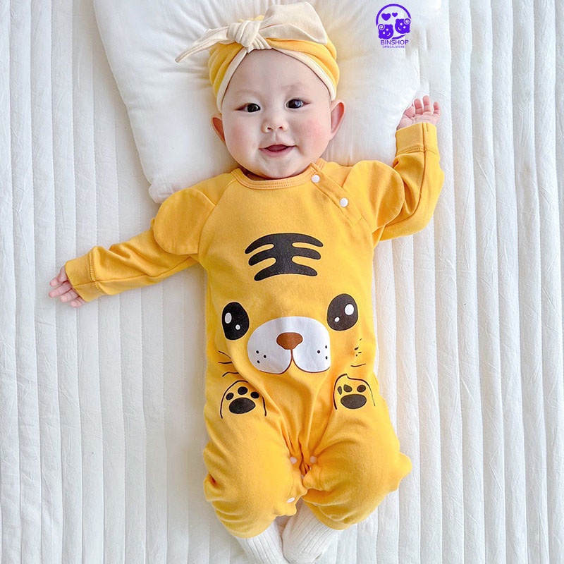 Bodysuit  cho bé dài tay thu đông chất Thun mềm mịn Hình Hổ đáng yêu, Bộ body cho bé mẫu quần áo trẻ em từ 0-12M