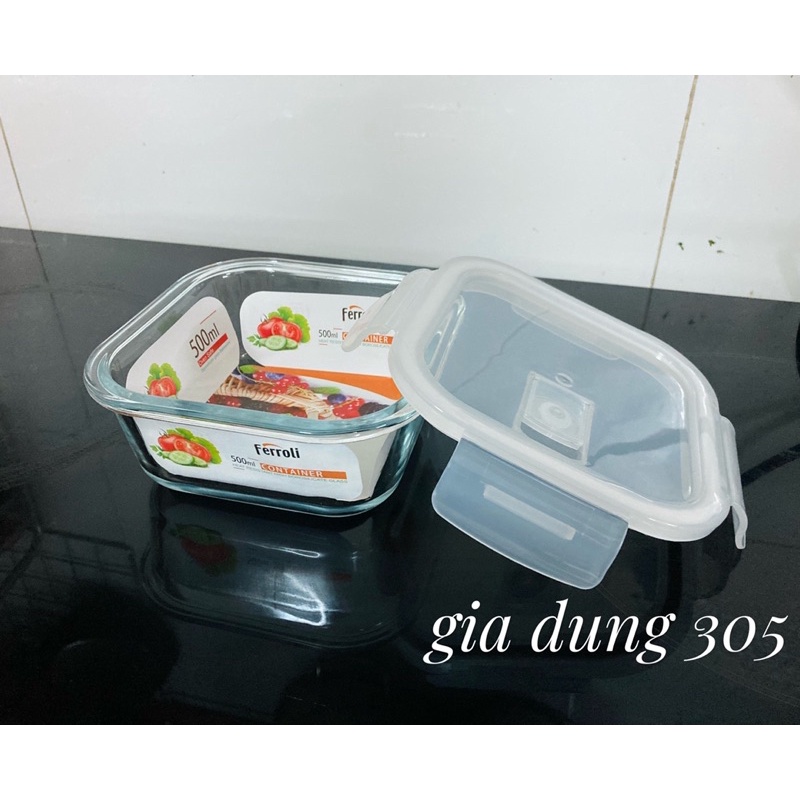Hộp thuỷ tinh đựng thức ăn - Hộp thuỷ tinh chịu nhiệt Ferroli 500ml