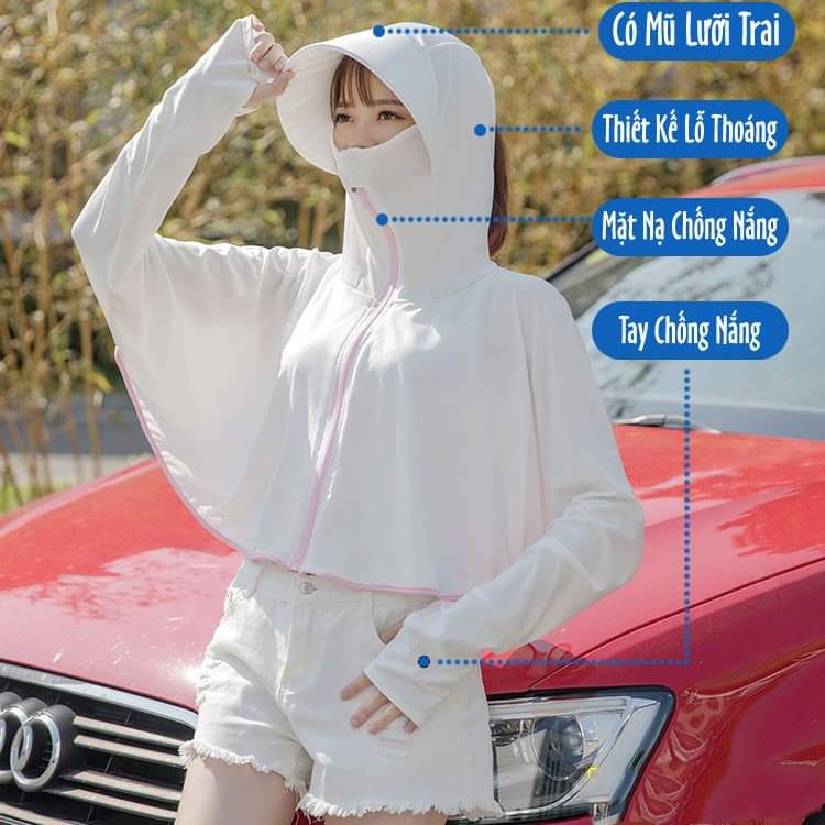 Áo chống nắng nữ cánh dơi chất vải mịn thoáng mát loại có mũ rộng vành