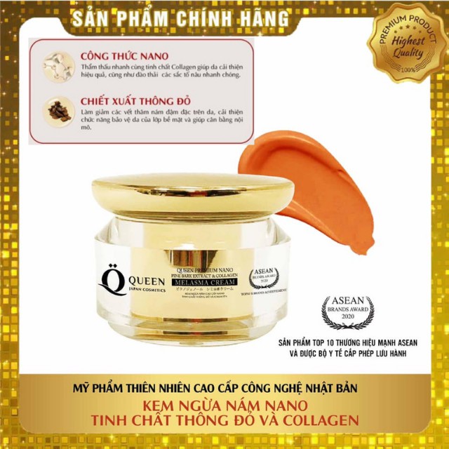 [CHÍNH HÃNG] Kem Ngừa Nám Nano Dưỡng Ẩm Da Tinh Chất Thông Đỏ Và Collagen Trẻ Hoá Da Nhật Bản Queen Japan Cosmetics